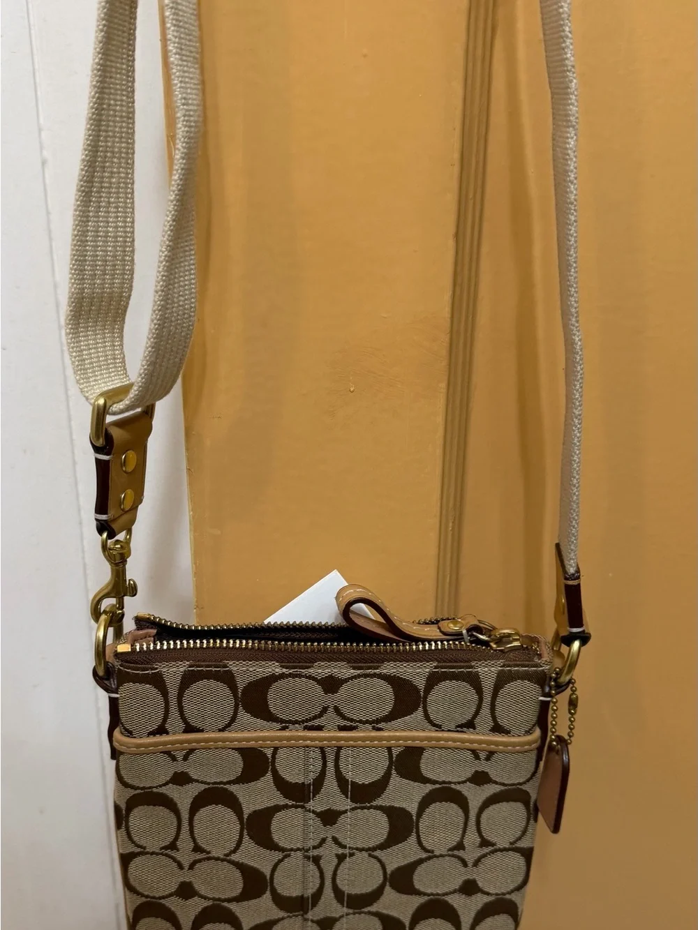 Coach crossbody bag, small, brown and tan